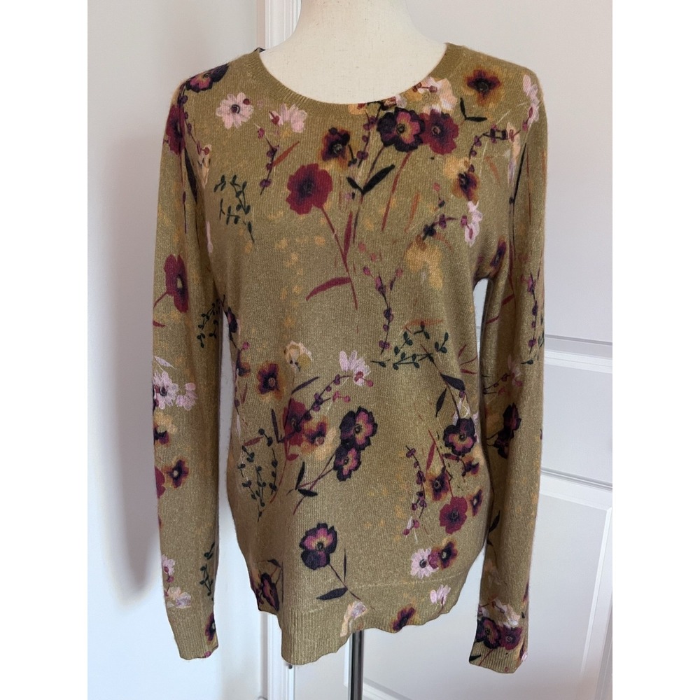 Lord & Taylor Womens M 100% Cashmere Floral Sweater Botanical Cottagecore Fall